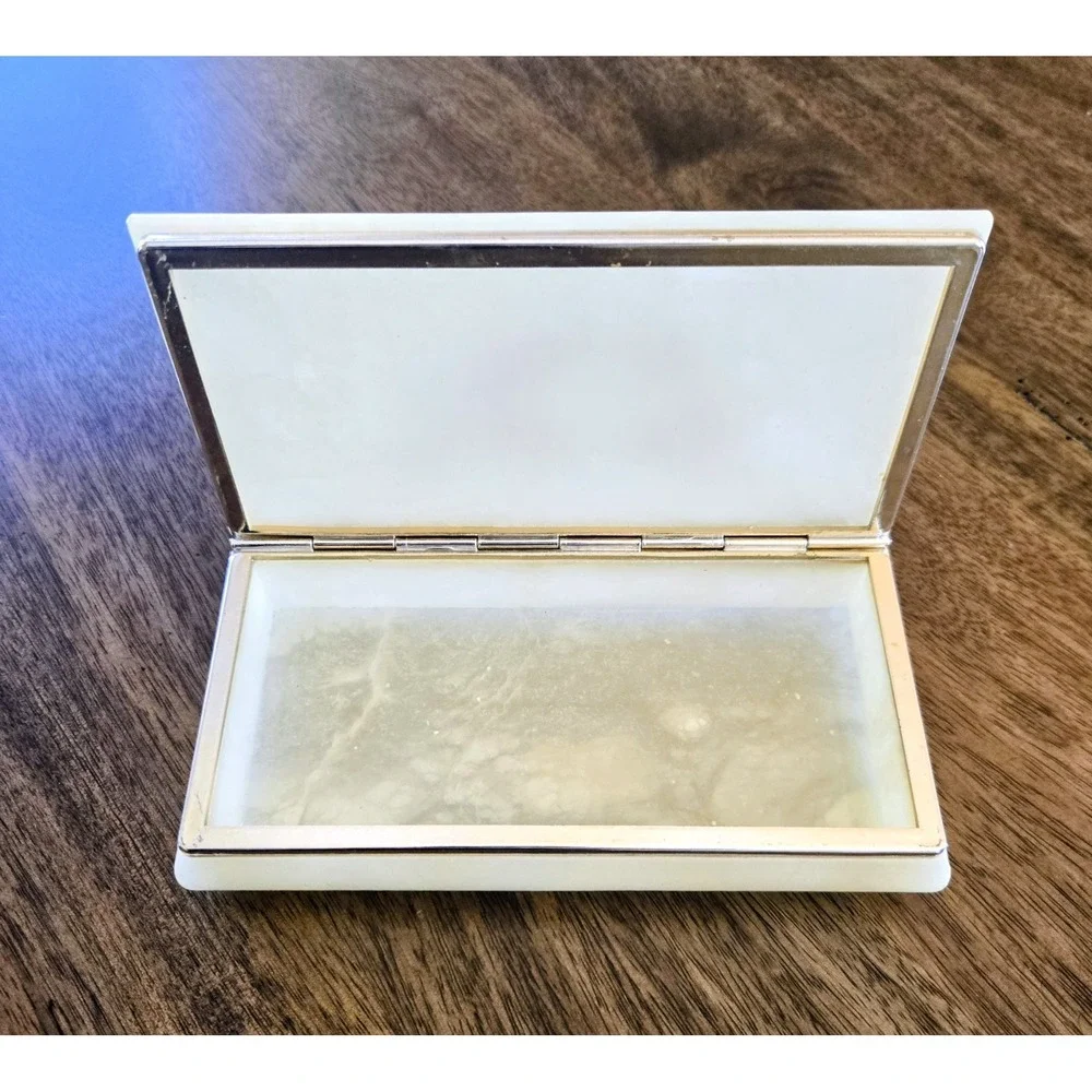 VTG Genuine Alabaster Trinket/Jewelry Box w/Flower Motif - Hand Carved In Italy